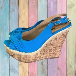 Rue 21 Blue Open Toe Ankle Strap Wedge Shoes